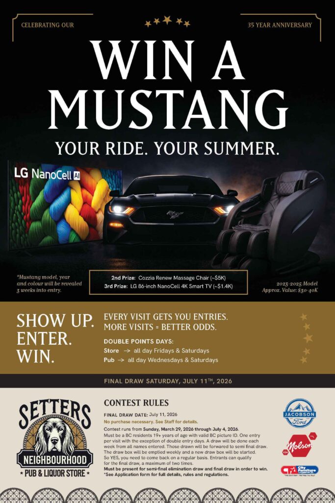 Win a Mustang at Setters Pub and Liquor Store